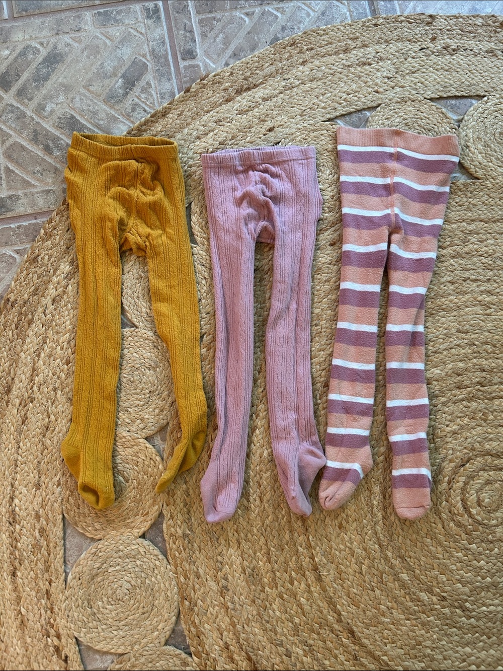 Kids Ribbed Tights Trio - Mustard, Pink & Striped Mauve